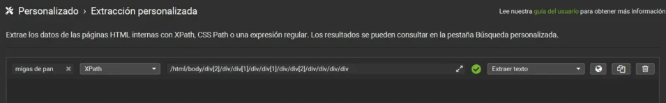 Configuración en Screaming Frog para extraer las migas de pan (breadcrumbs) con XPath en una extracción personalizada

