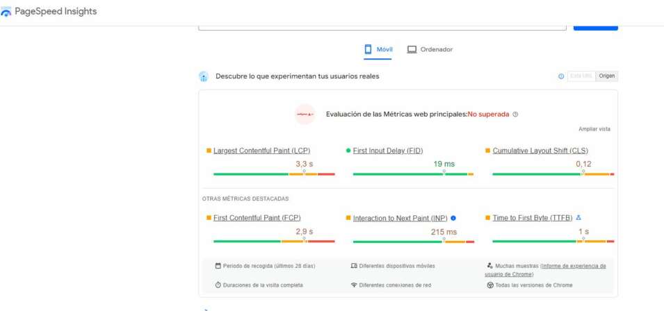 pagespeed insights captura de pantalla Auditoría SEO On-Page: como aumentar la relevancia On page de tu web