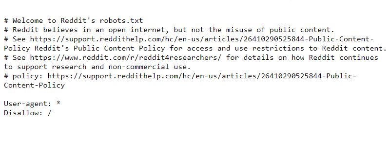 imagen del archivo robots txt de reddit