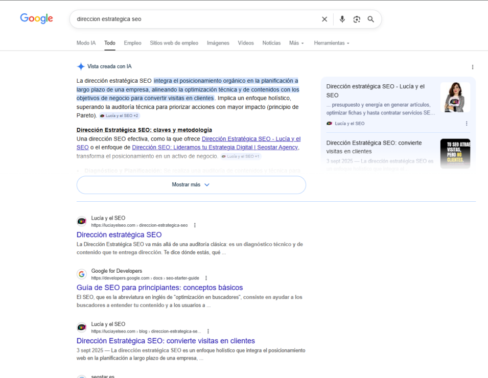 El SEO de tu eCommerce no funciona (y no es por lo que piensas) 7 Resultados de Google con canibalización SEO mostrando varias URLs compitiendo por dirección estratégica SEO